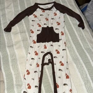 Kyte BABY Cream and Brown Fox Print Footie